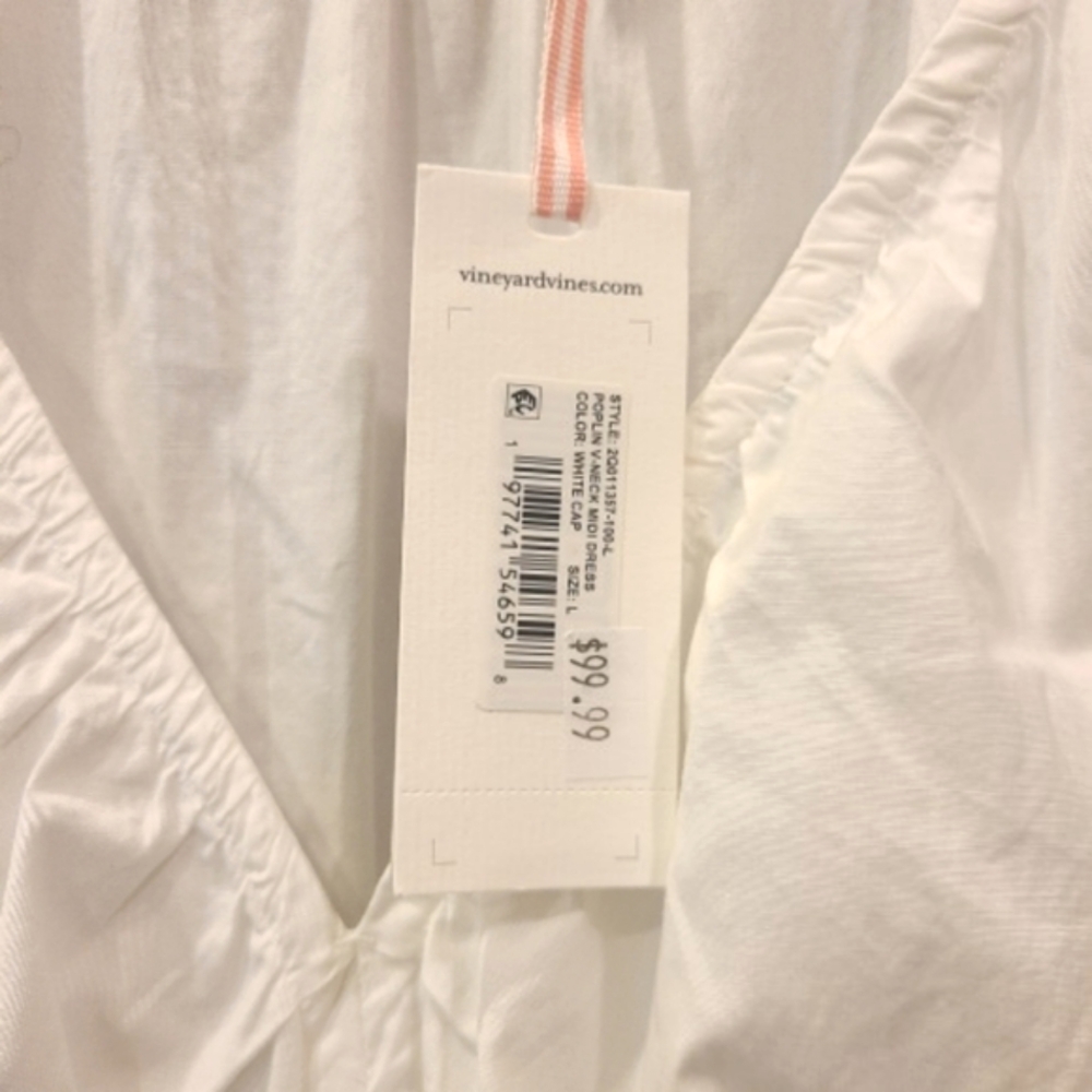 Vineyard Vines Marina Dress Large White Midi Puffy Sleeves Summer Tiered - Picture 5 of 16